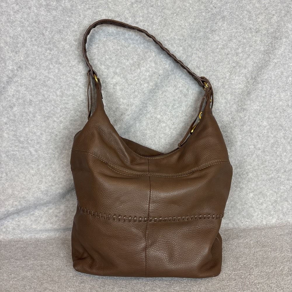 Hobo Entwine Brown Shoulder Bag 100% Leather Whipstitch Detailing Floral Lining